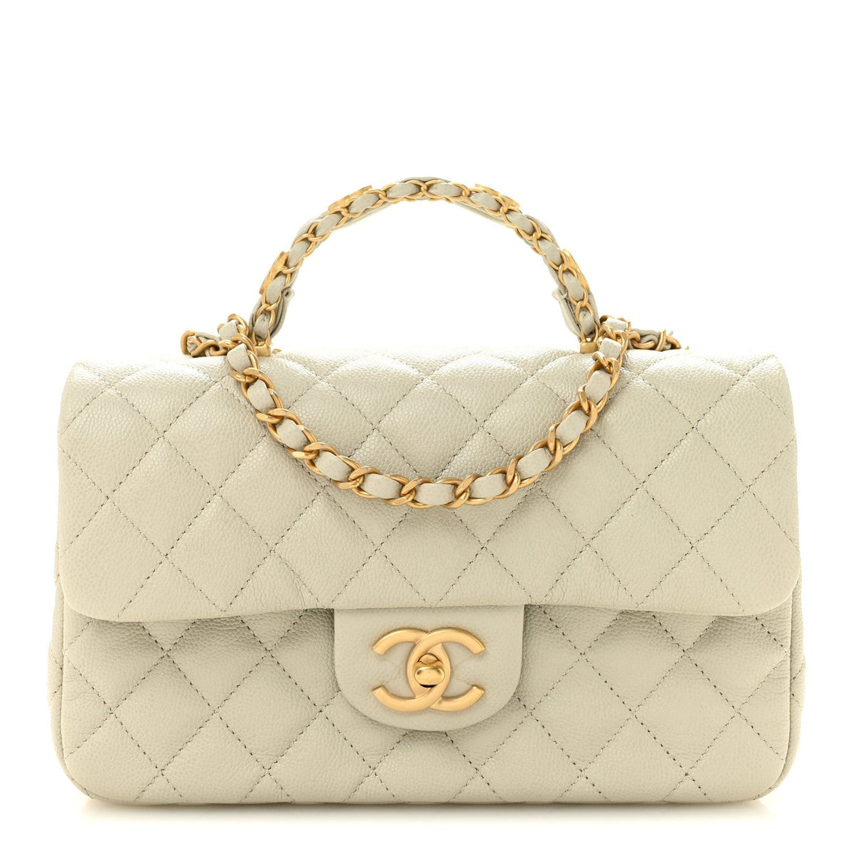 Caviar Quilted Small Handy CC Flap Light Grey