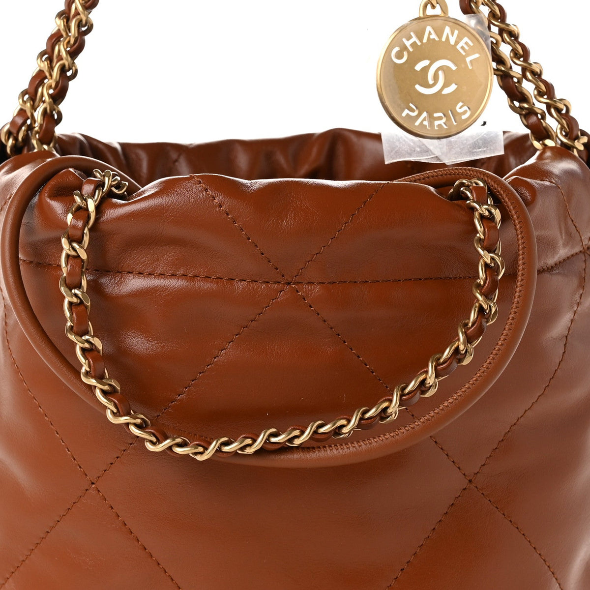 Shiny Calfskin Quilted Mini Chanel 22 Light Brown