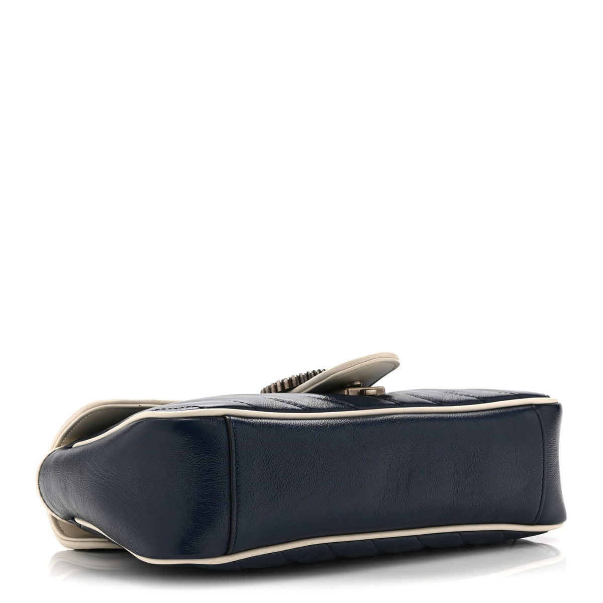 Vintage Effect Calfskin Matelasse Diagonal Small Torchon GG Marmont Shoulder Bag Blue Agata Mystic White
