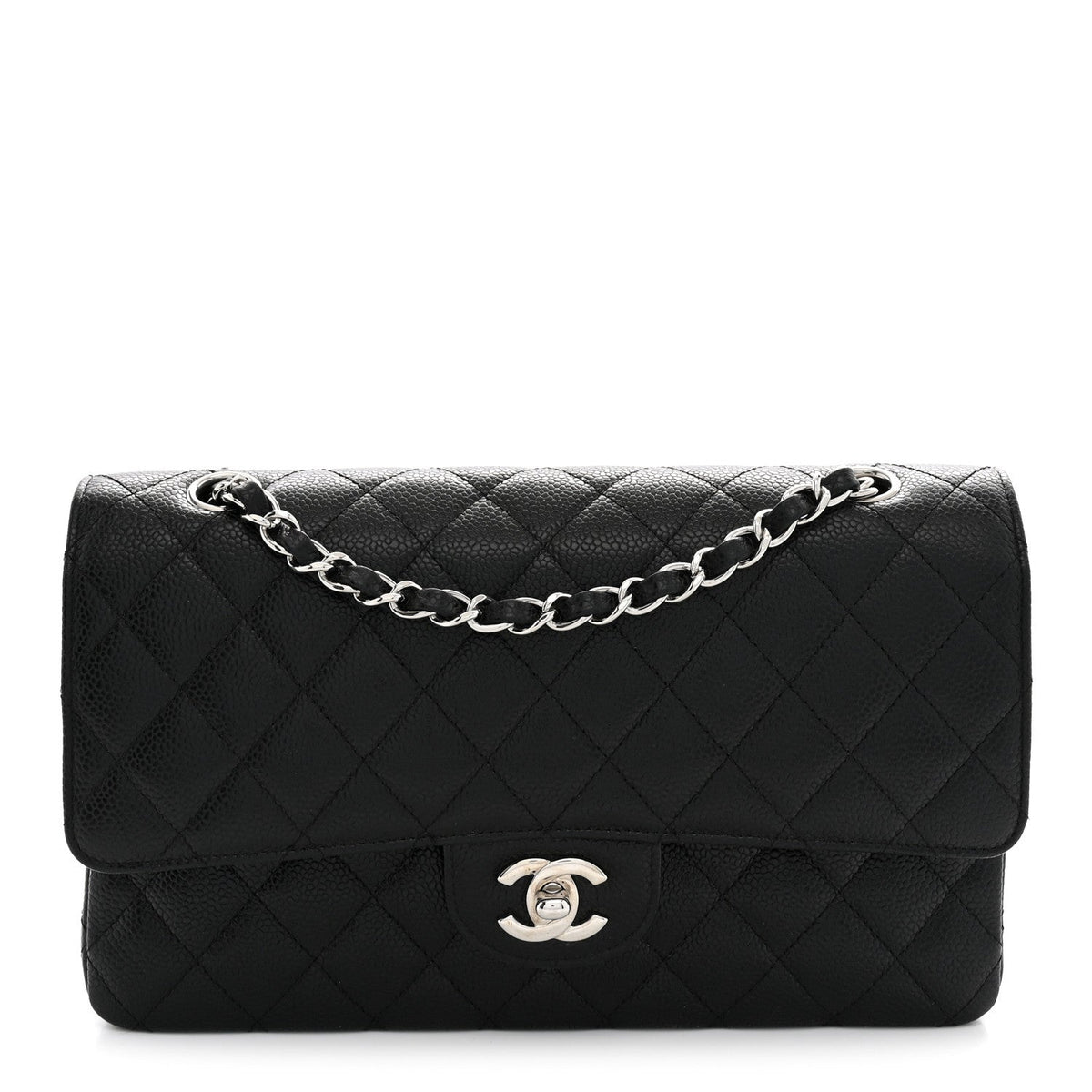 Caviar Quilted Medium Double Flap Black