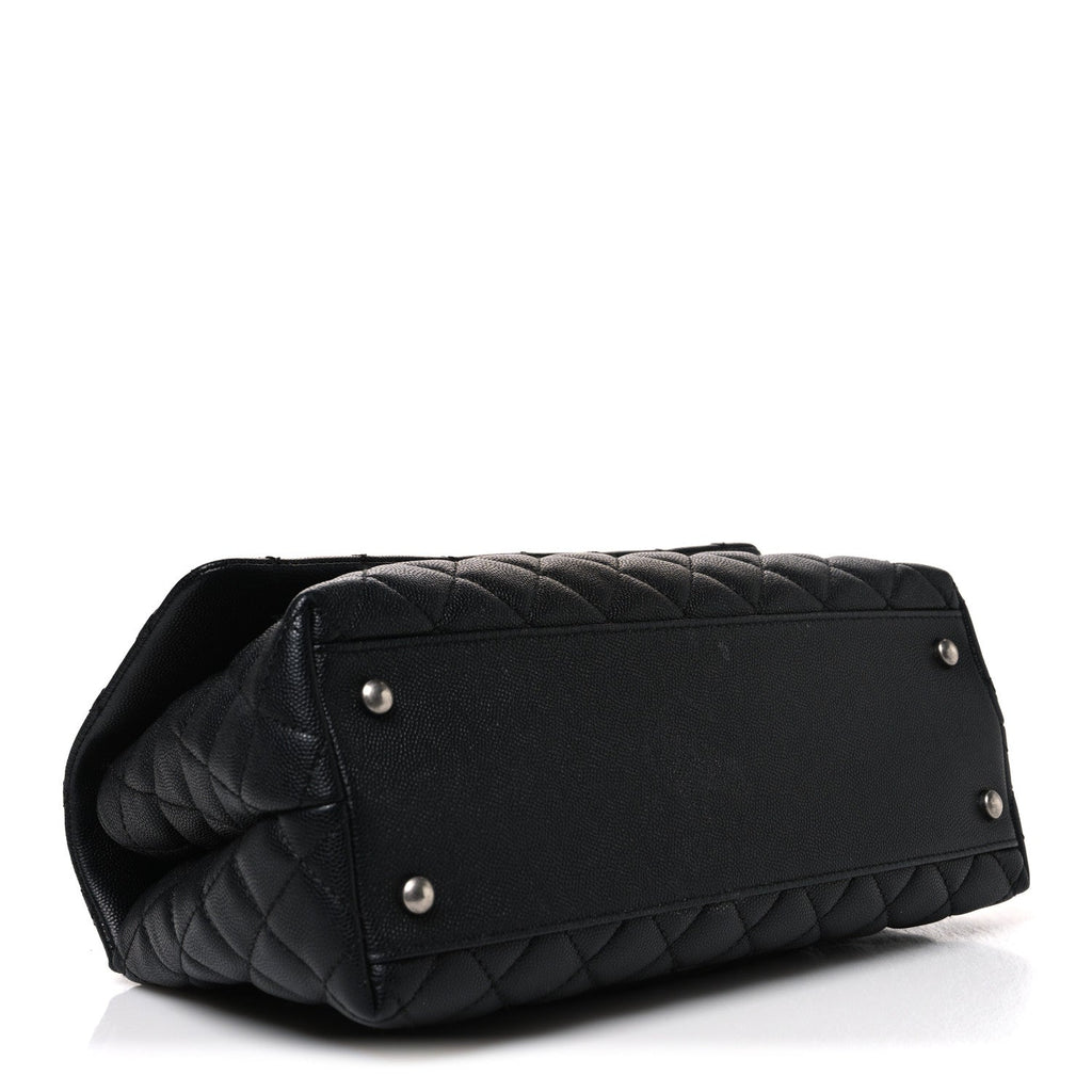Caviar Lizard Embossed Quilted Small Coco Handle Flap Black