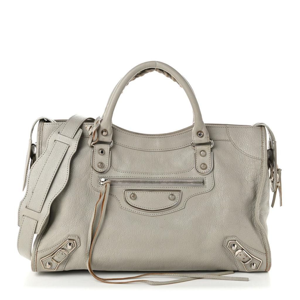 Chevre Silver Metallic Edge Hardware City Gris Glace
