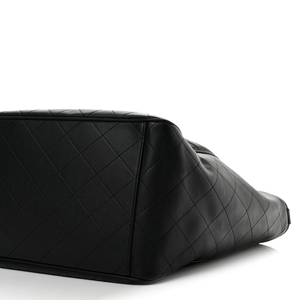 Calfskin Quilted Large CC Shopping Bag Black