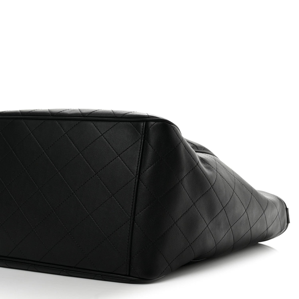 Calfskin Quilted Large CC Shopping Bag Black