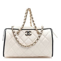 Lambskin Quilted Resin CC Mini Bowling Clutch With Chain White Black