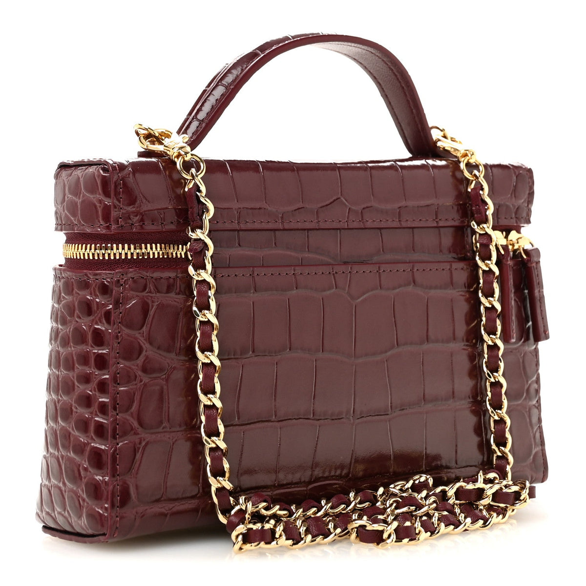 Calfskin Crocodile Embossed Crococo Exoticoco Vanity With Chain Dark Burgundy