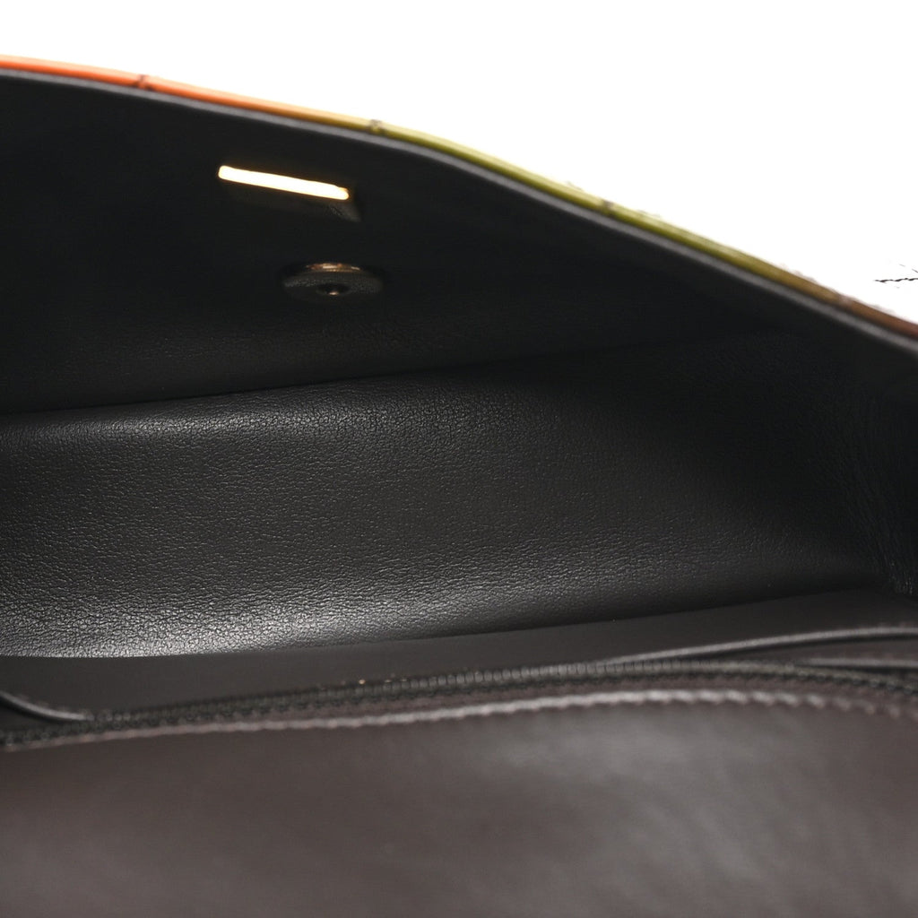 Shaded Patent Calfskin Quilted Mini Rectangular Flap Green Orange Dark Brown