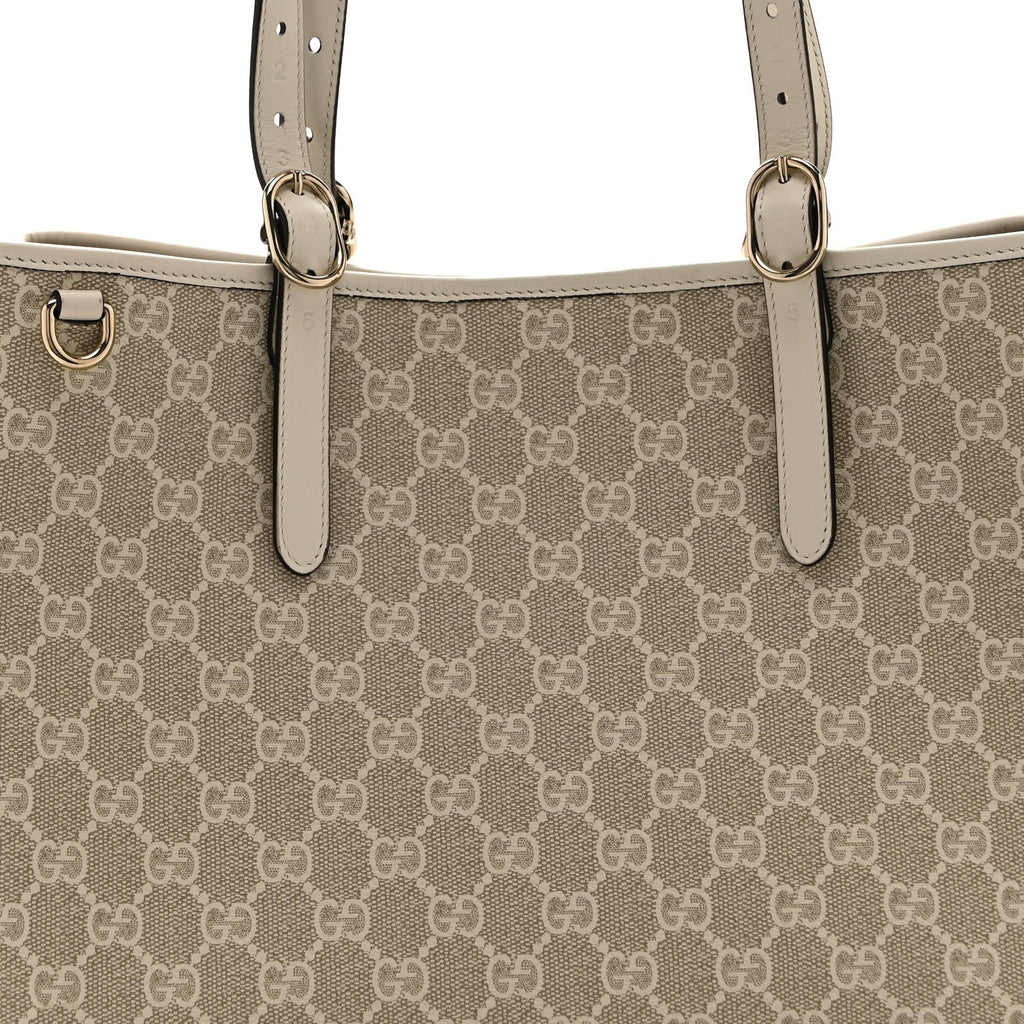 GG Supreme Monogram Emblem Large Tote Bag  Mystic White Oatmeal