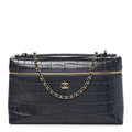 Calfskin Crocodile Embossed Large Supple Trapeze Vanity With Chain Grey
