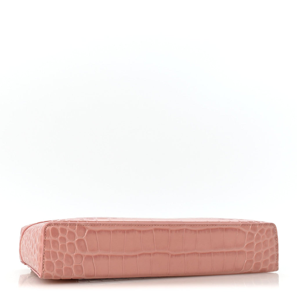 Calfskin Crocodile Embossed Crococo Exoticoco Long Vanity Case With Chain Pink