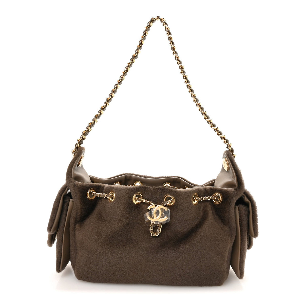 Pony Hair Mini Chanel 25 Handbag Dark Khaki
