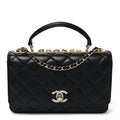 Lambskin Crystal Quilted Trendy CC Top Handle WOC Flap Bag Black