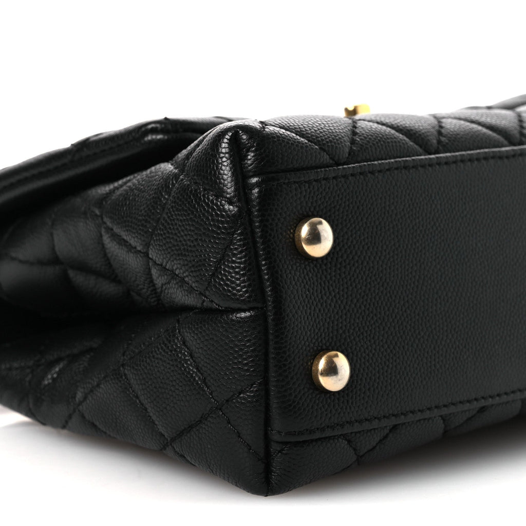 Caviar Lizard Embossed Quilted Mini Coco Handle Flap Black