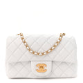 Lambskin Quilted Mini Rectangular Pearl Crush Flap White