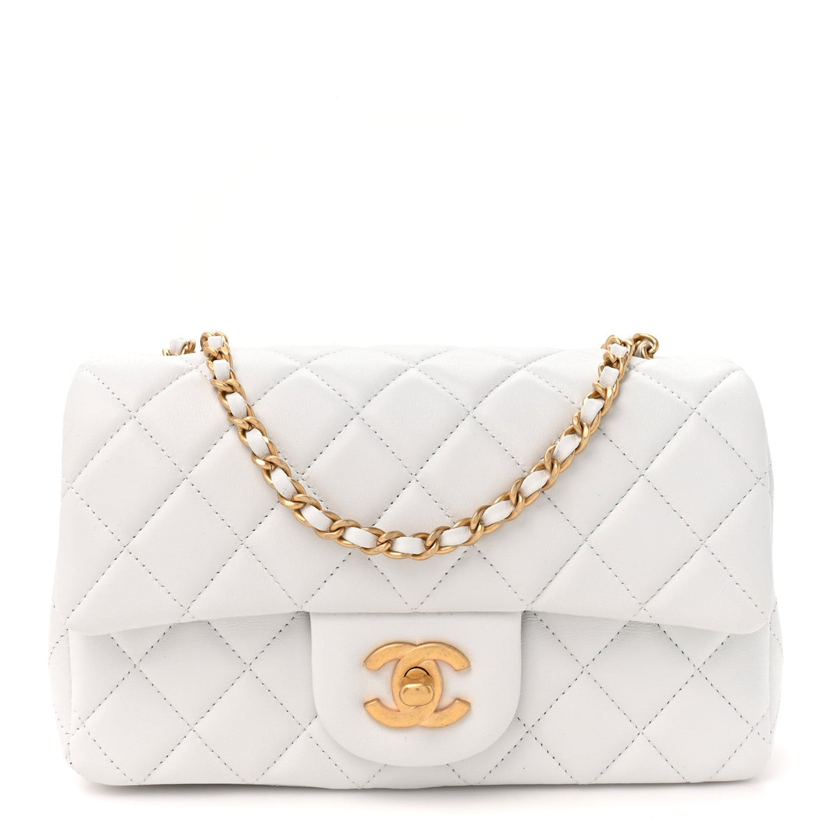 Lambskin Quilted Mini Rectangular Pearl Crush Flap White