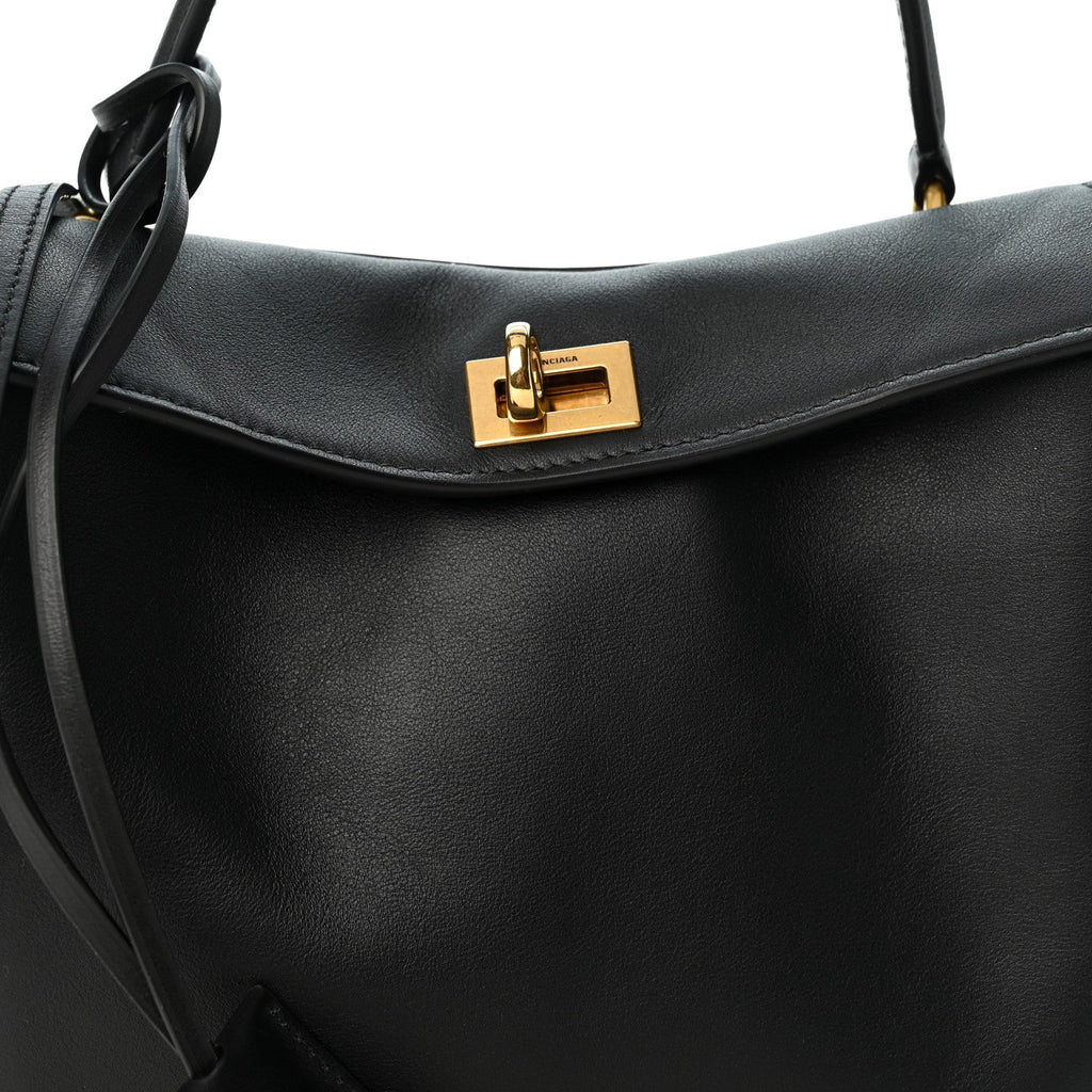Natural Smooth Calfskin Mini Rodeo Top Handle Handbag Black