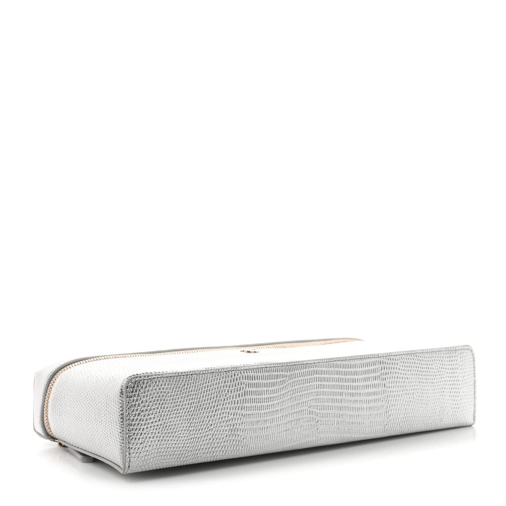 Lizard Embossed Calfskin Exoticoco Long Vanity With Chain Silvery