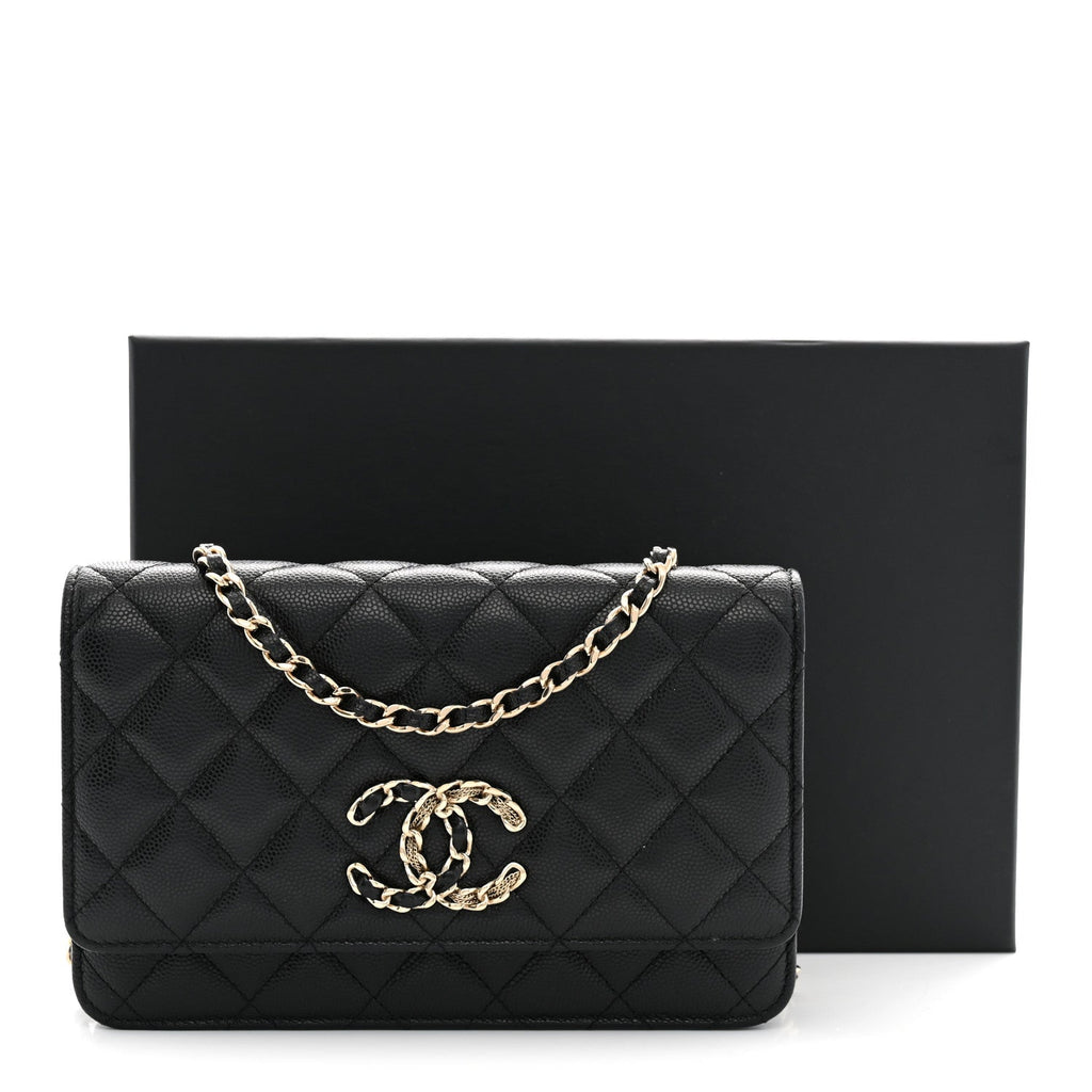 Caviar Quilted French New Wave Chain CC Wallet On Chain WOC Black