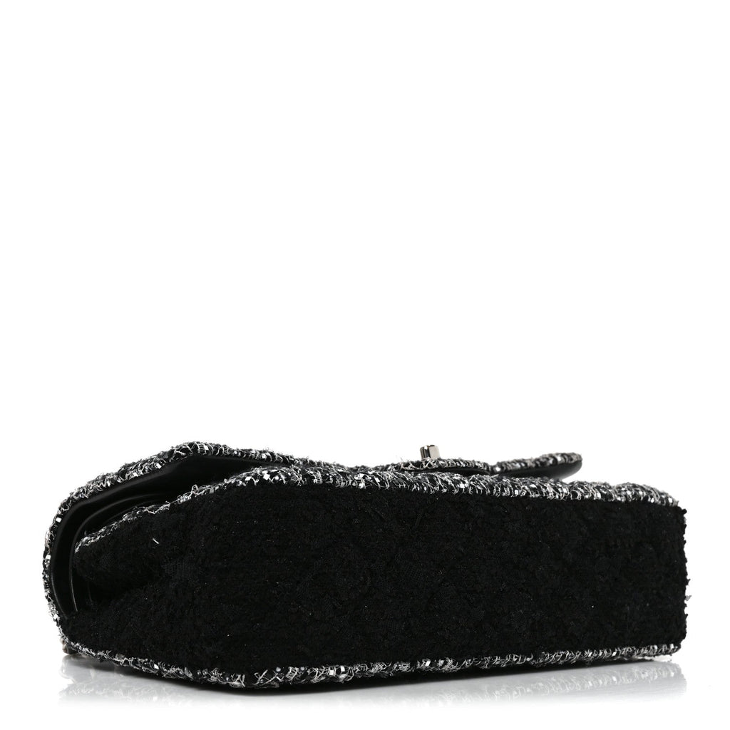 Tweed Sequin Patchwork Medium Double Flap Black White