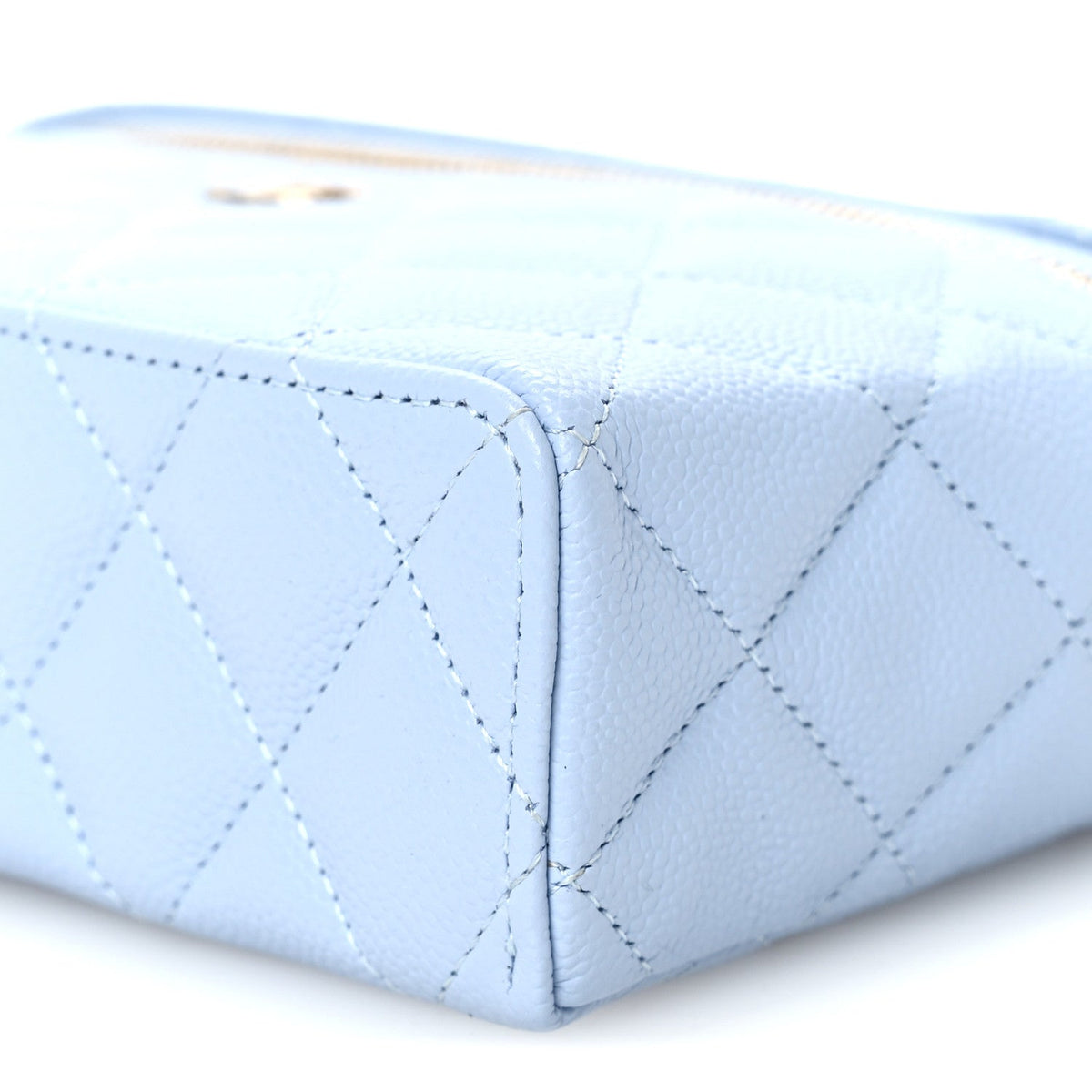 Caviar Quilted Top Handle Slim Vanity With Chain Light Blue