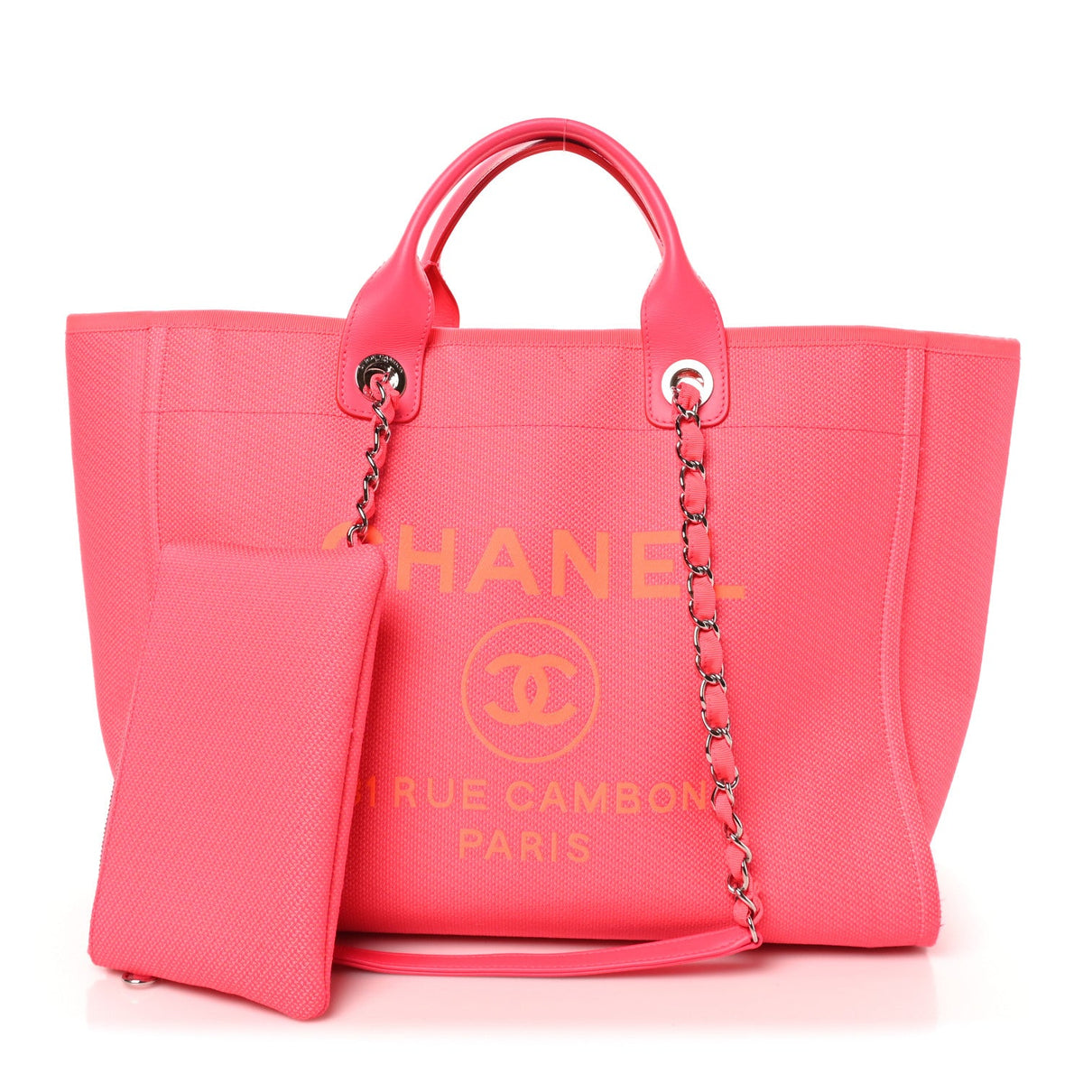 Mixed Fibers Calfskin Medium Deauville Tote Pink Orange