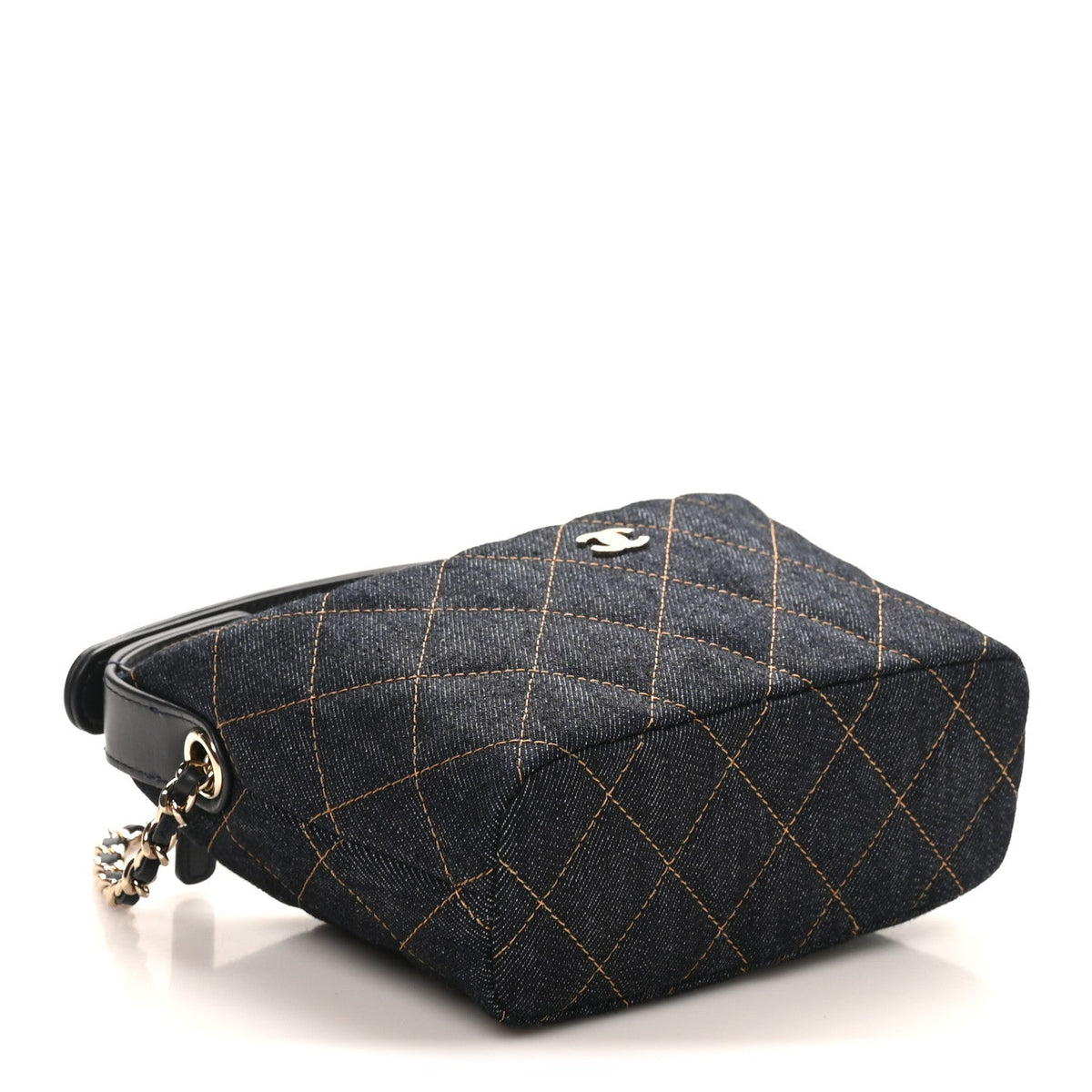 Denim Quilted Hobo Clutch With Chain Dark Blue Orange