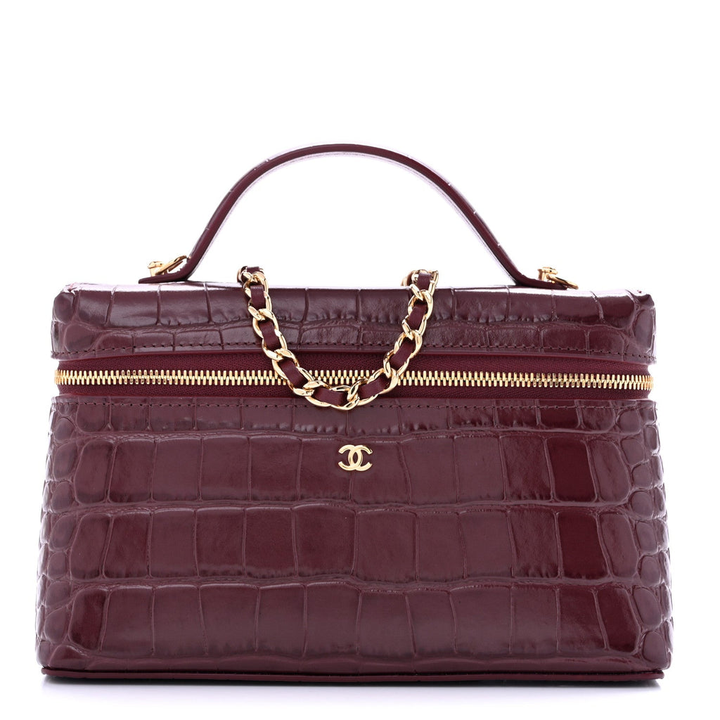 Calfskin Crocodile Embossed Crococo Exoticoco Vanity With Chain Dark Burgundy