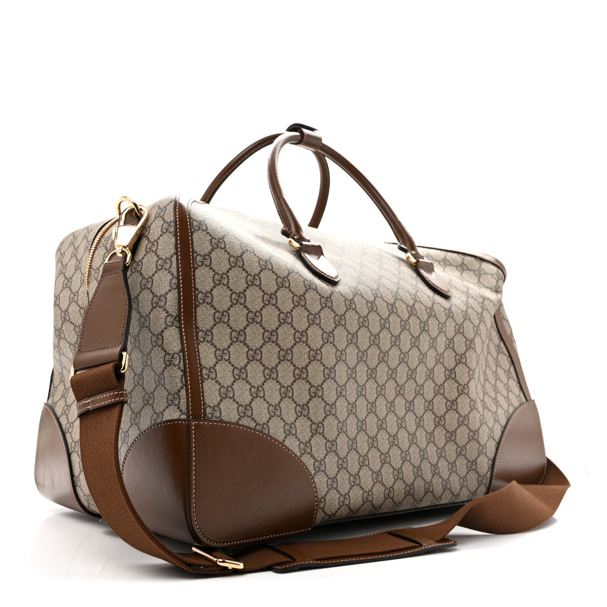 GG Supreme Monogram Azalea Calfskin Retro Interlocking G Large Duffle Bag Beige Ebony Brown Sugar