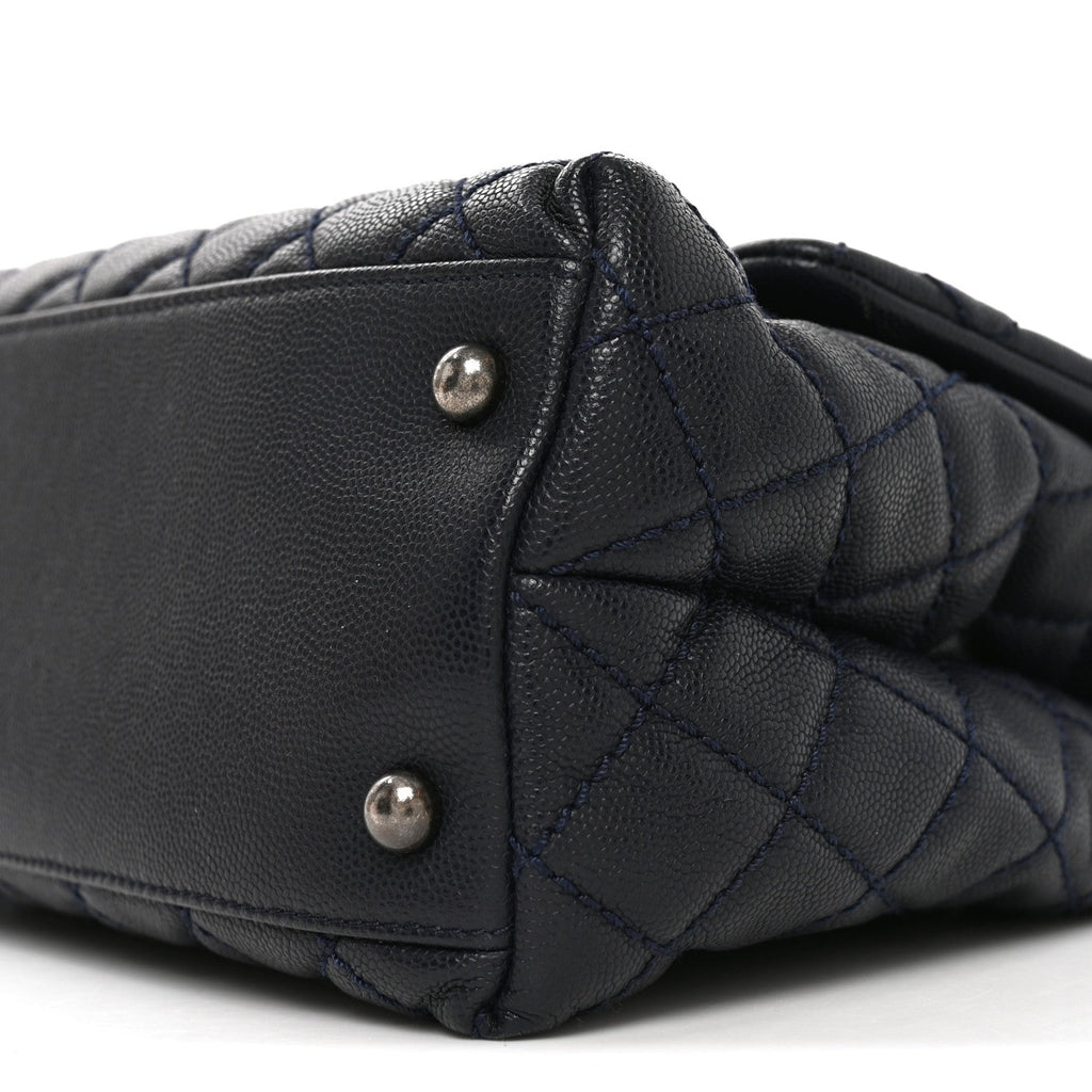 Caviar Lizard Embossed Quilted Small Coco Handle Flap Navy Blue