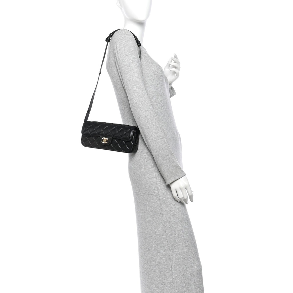 Lambskin Quilted Flap Bag Black
