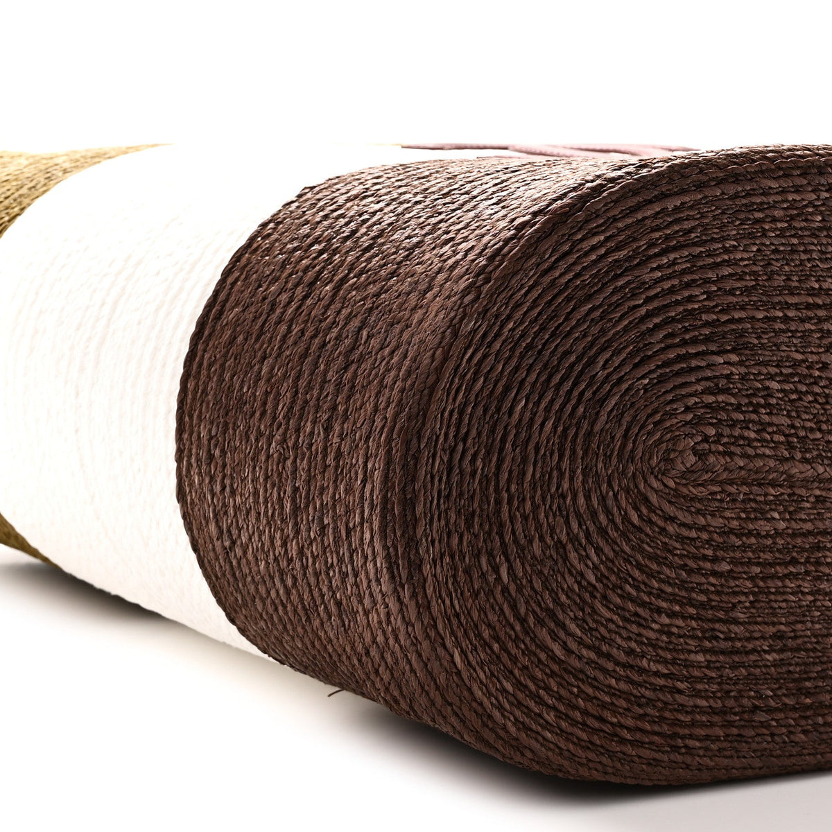 Raffia Calfskin Maxi Shopping Bag Khaki White Brown