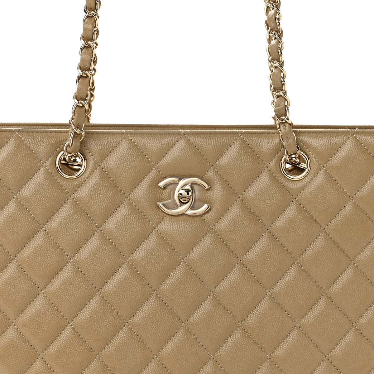 Caviar Quilted Large Shopping Tote Beige