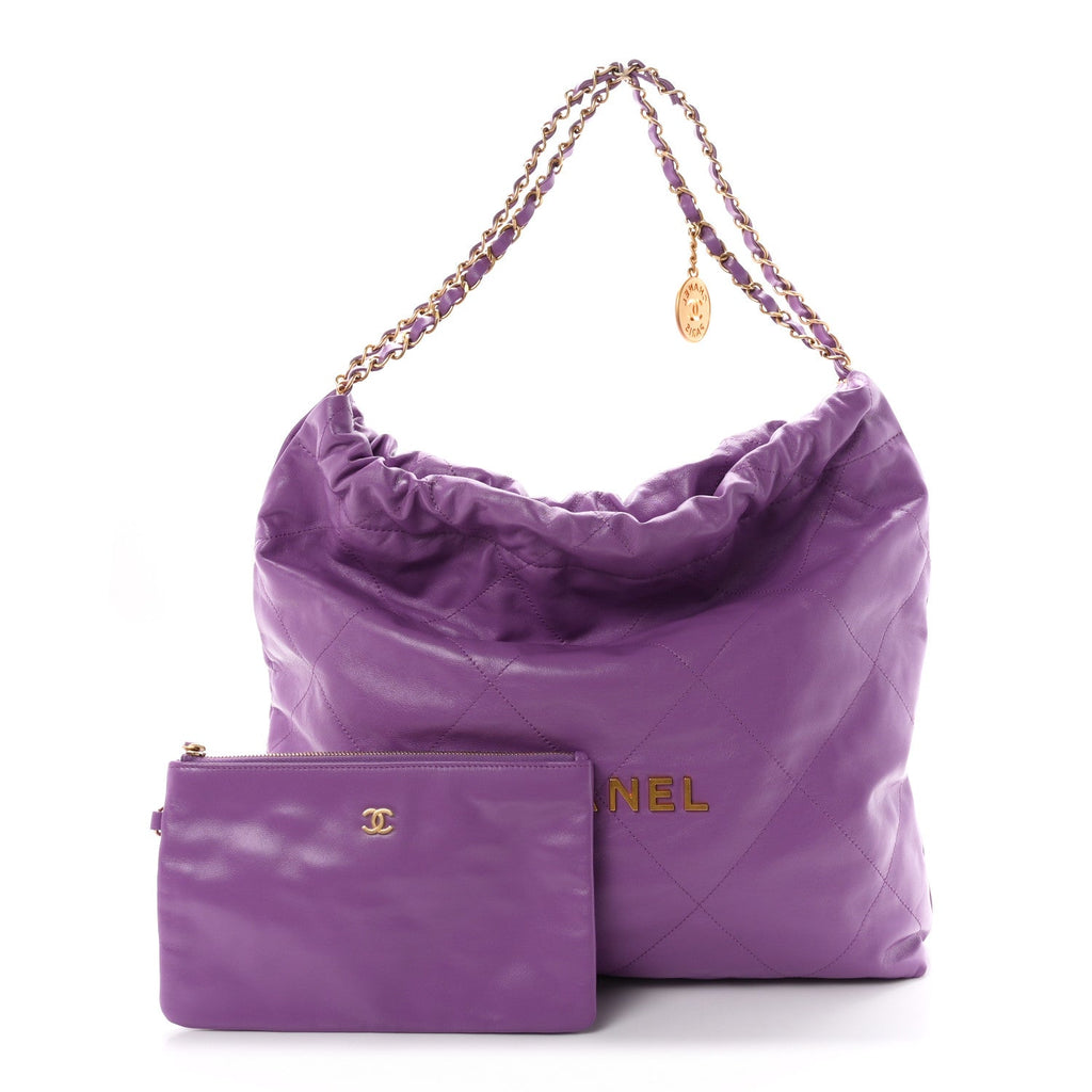 Shiny Calfskin Quilted Chanel 22 Purple