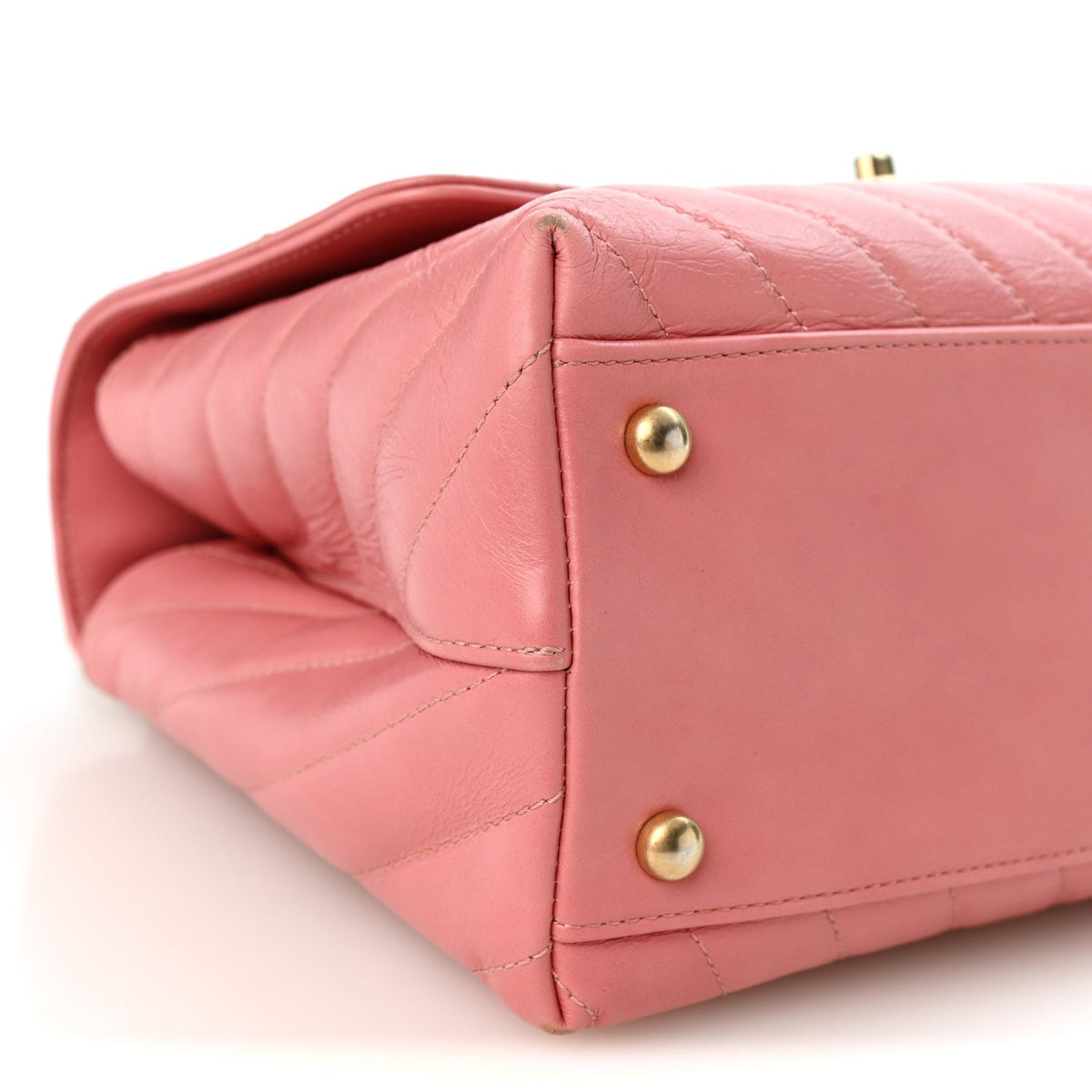Calfskin Lizard Chevron Quilted Small Coco Handle Flap Pink