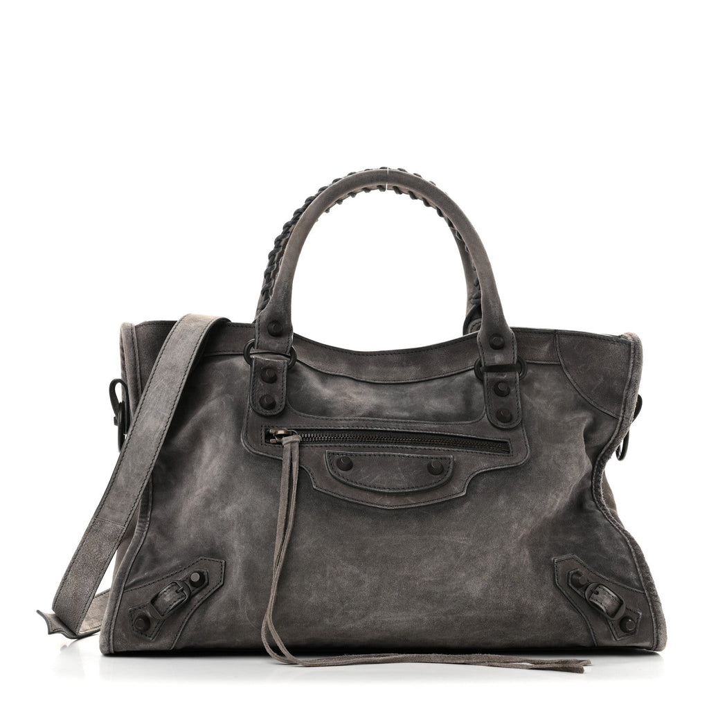 Waxed Suede Calfskin Classic Hardware Medium Le City Storm Grey