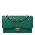 Caviar Quilted Medium Double Flap Green