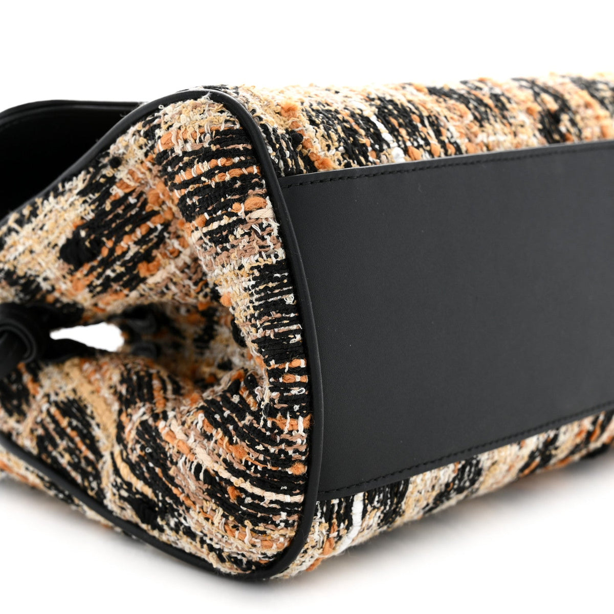 Calfskin Tweed Mixed Fibers Leopard Print Urban Essentials Small Shopping Bag Brown Black White