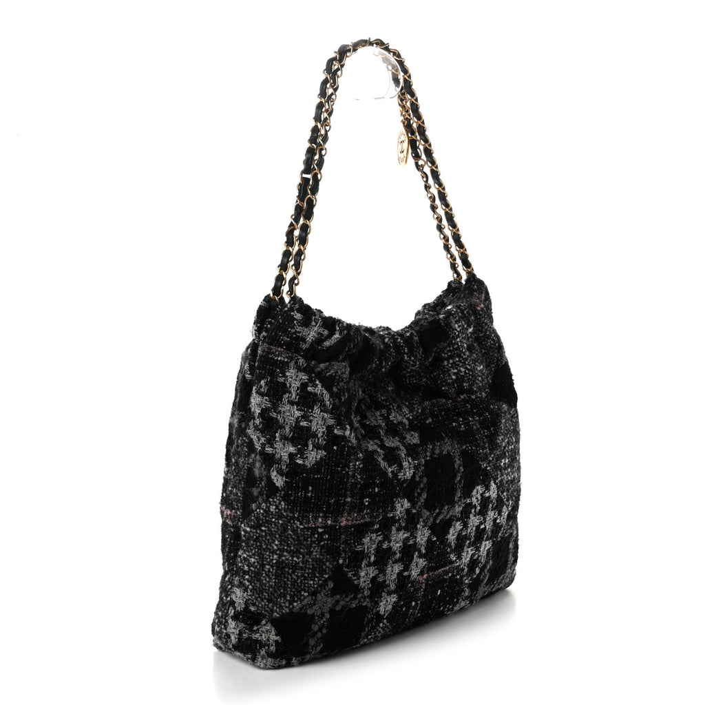 Wool Tweed Quilted Chanel 22 Black Grey Pink
