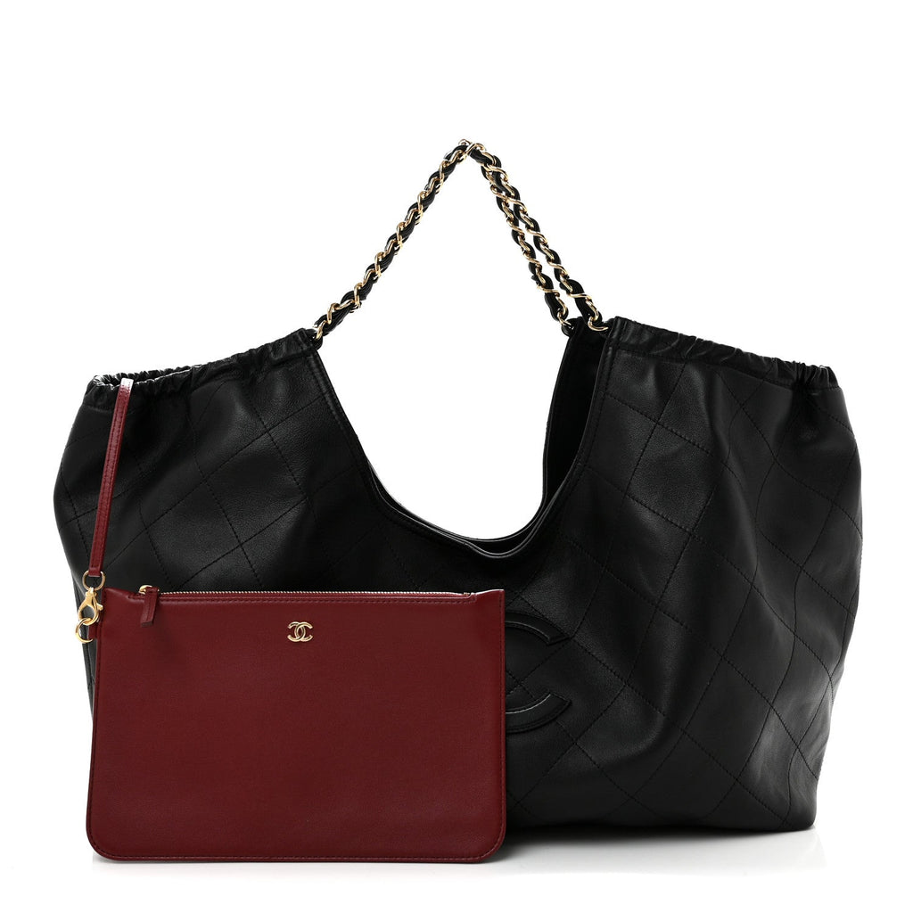 Lambskin Quilted Neo Cabas Shopping Tote Black
