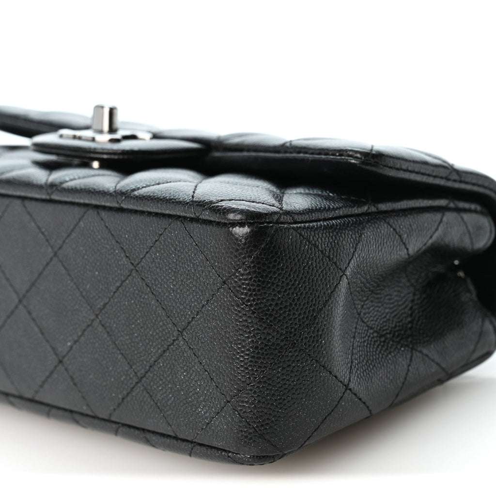 Iridescent Caviar Quilted Mini Rectangular Flap Black