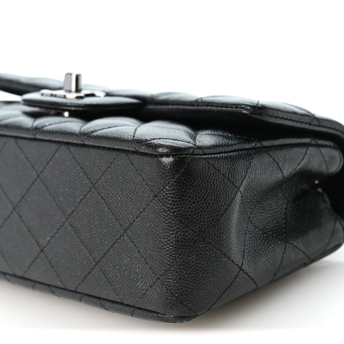 Iridescent Caviar Quilted Mini Rectangular Flap Black