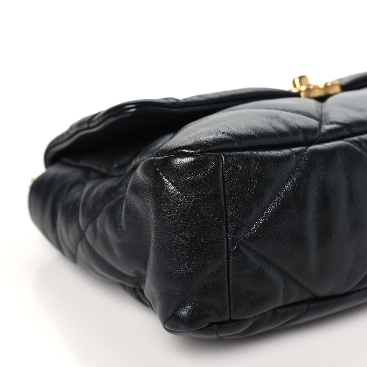 Shiny Goatskin Quilted Large Chanel 19 Flap Black