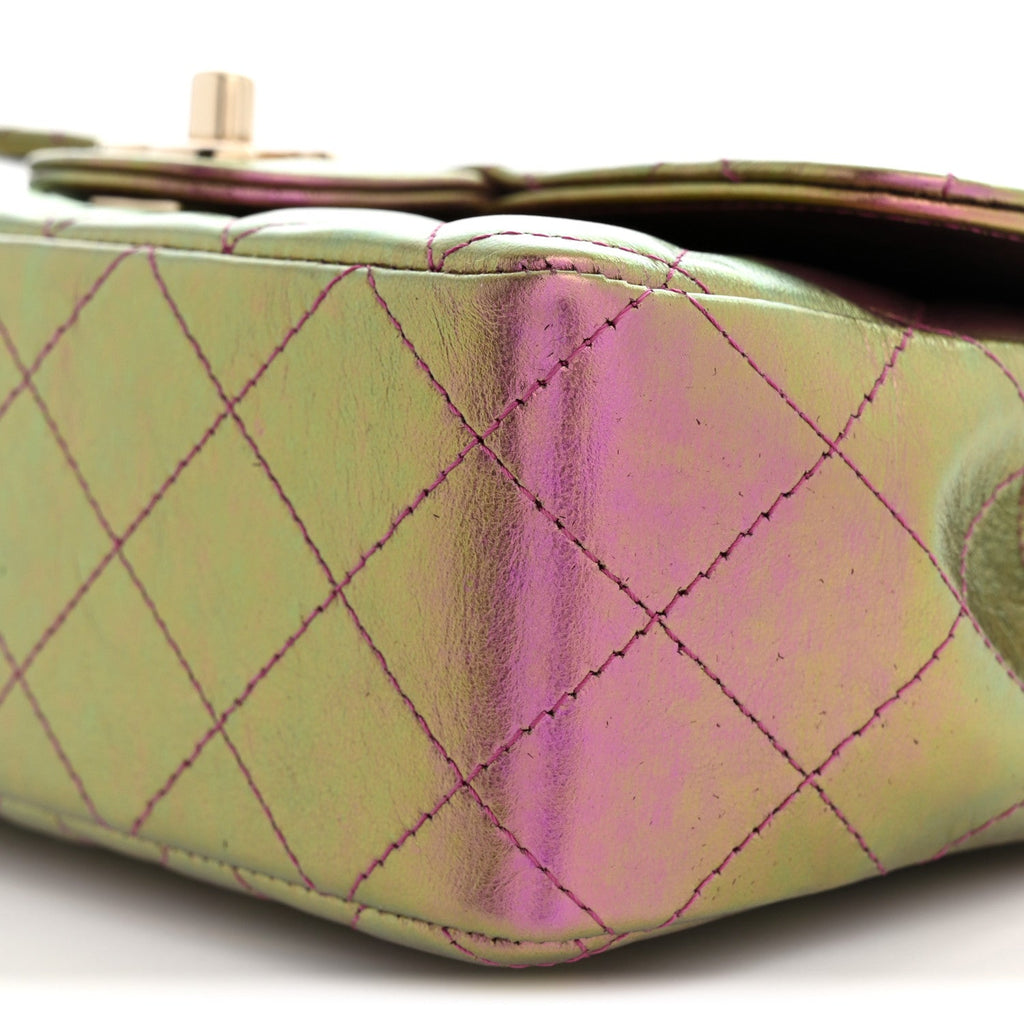 Iridescent Lambskin Quilted Mini Rectangular Flap Purple
