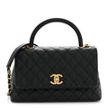 Caviar Quilted Small Coco Handle Flap Black