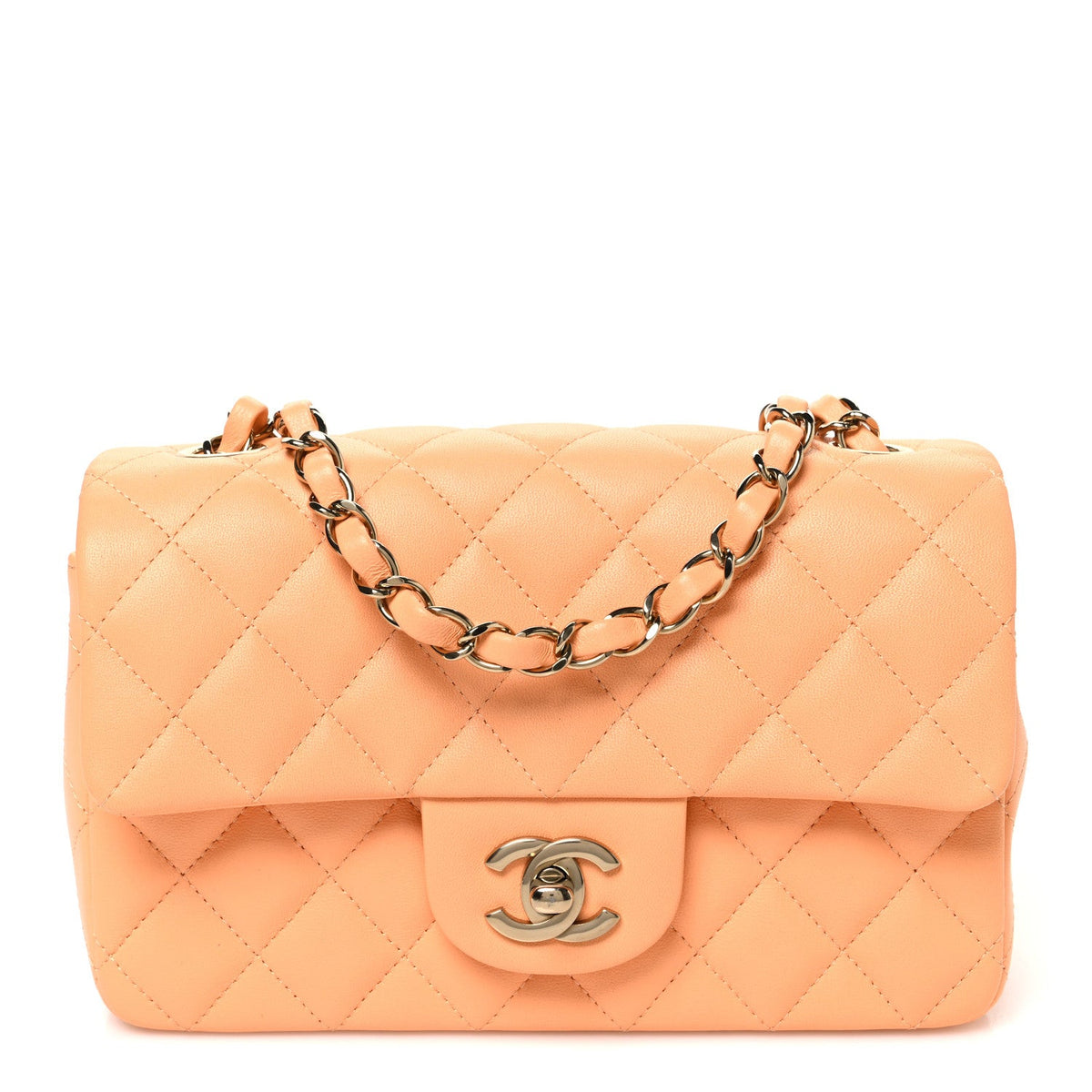 Lambskin Quilted Mini Rectangular Flap Light Orange