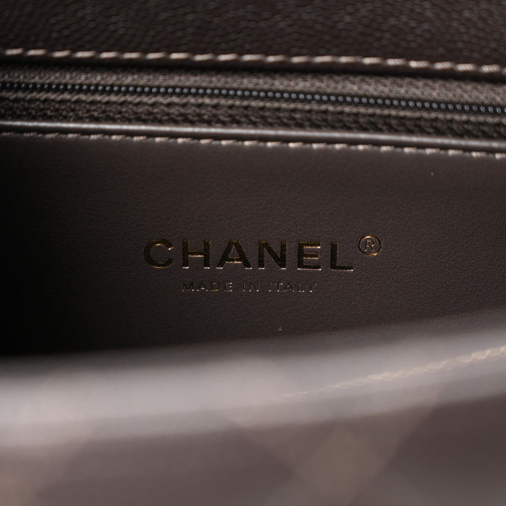 Caviar Quilted Small Coco Handle Flap Dark Brown