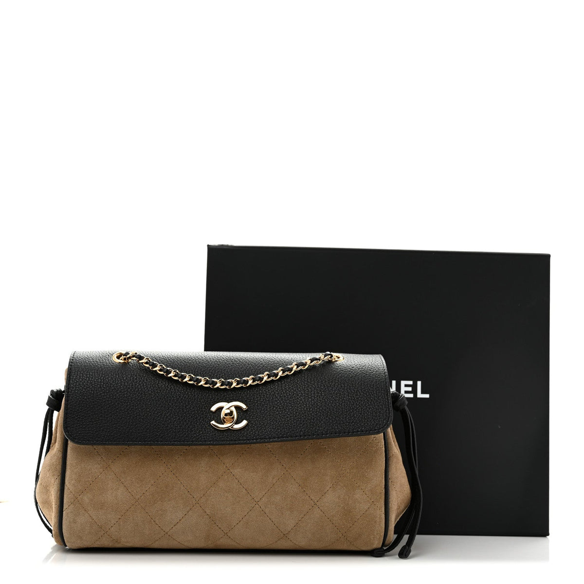 Grained Calfskin Suede Urban Essentials Flap Dark Beige Black