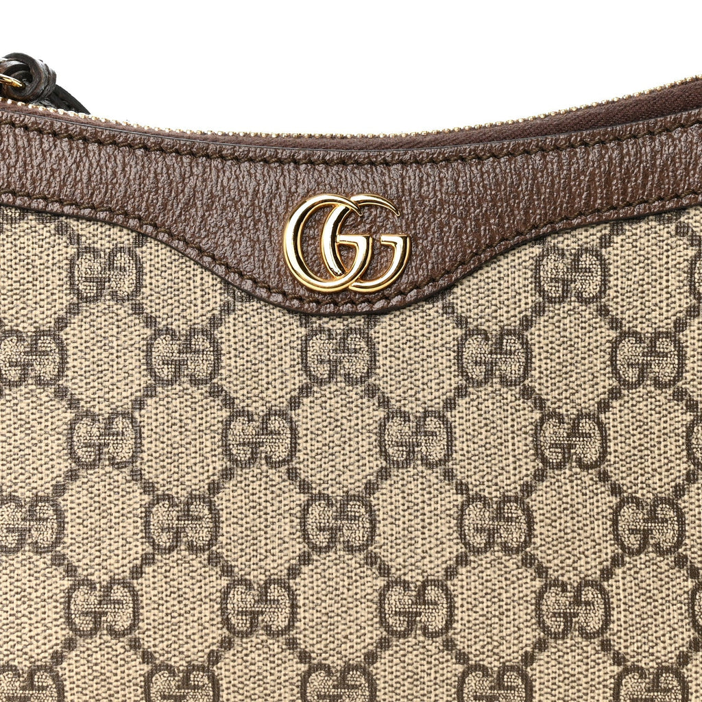 GG Supreme Monogram Textured Dollar Calfskin Small Ophidia Hobo Beige Ebony New Acero