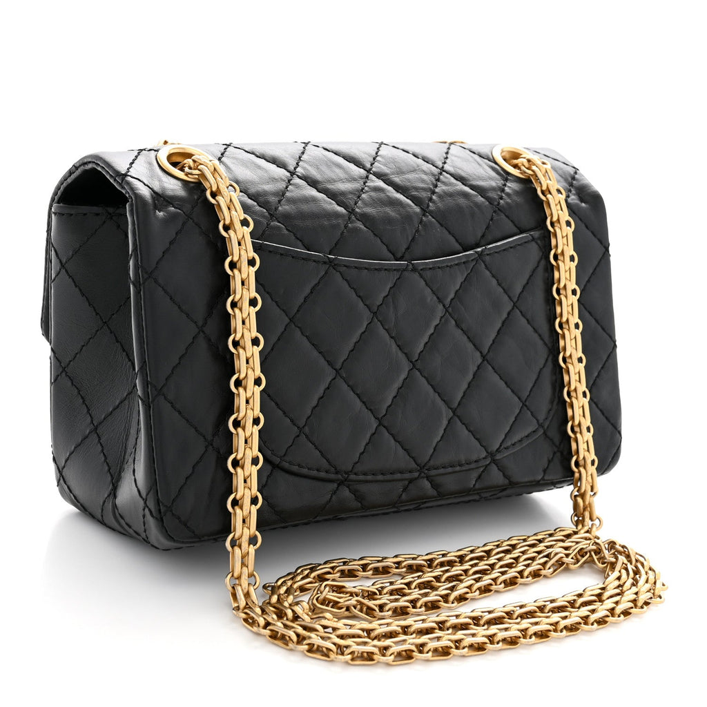 Aged Calfskin Quilted 2.55 Reissue Mini Flap Black