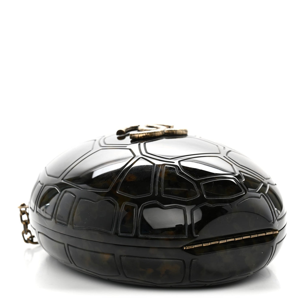 Plexiglass Shell CC Round Minaudiere Clutch Brown